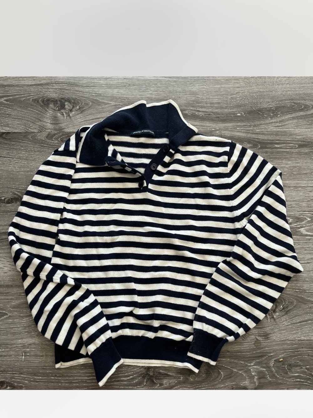 Brandy Melville Navy & White Striped V-Neck Pullover